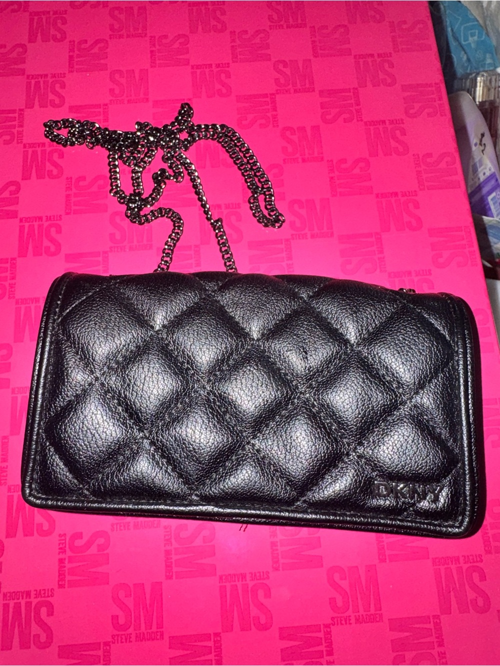 DKNY Black Quilted Leather Crossbody with Chain Strap
